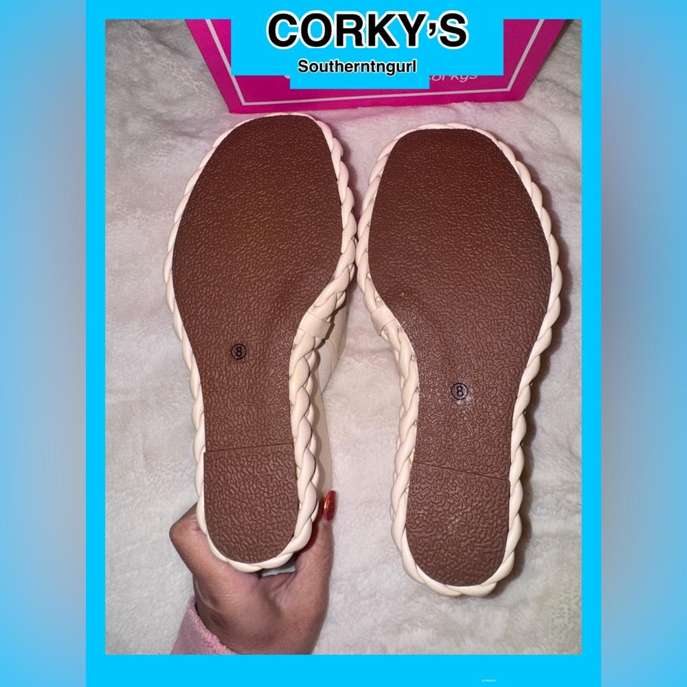 NWT CORKYS “ Resting Beach Face “ Wedge Platform Sandals Platforms Wedges - Picture 13 of 15